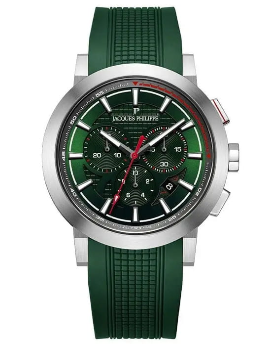 Jacques Philippe Jacques Philippe Corus JPQGC3714XX  JPQGC3714XX кварцевые мужские часы зеленый циферблат, браслет силикон — вид спереди